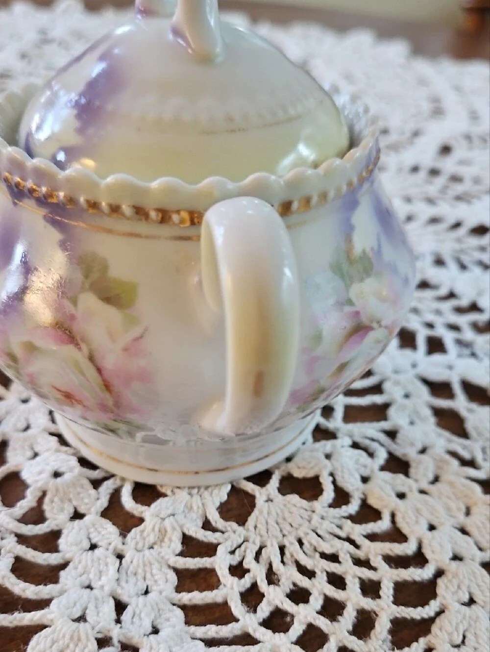 Antique PK Silesia Lidded Sugar Bowl Rose Lusterware Germany Circa 1886-1914